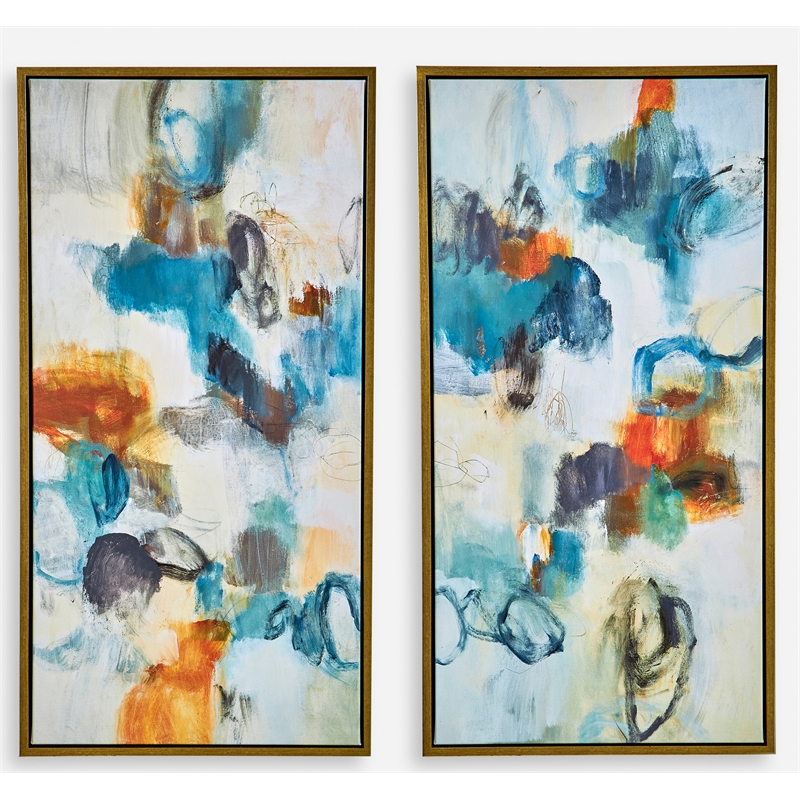 Uttermost Casual Moments Wood & Canvas Art in Gold/Multi-Color (Set of 2)