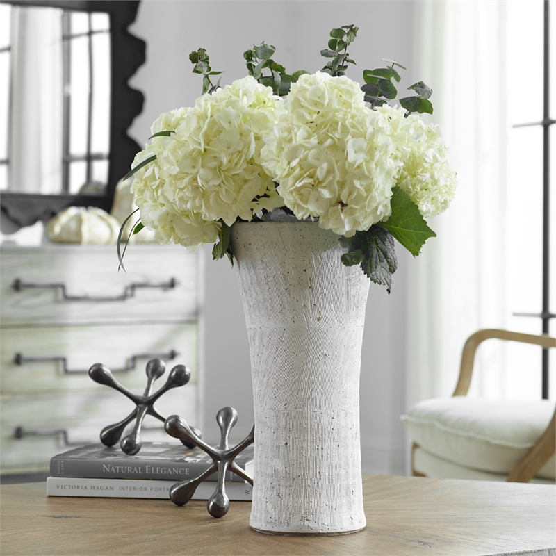 Uttermost Floreana Coastal Ceramic Tall Decorative Vase in White