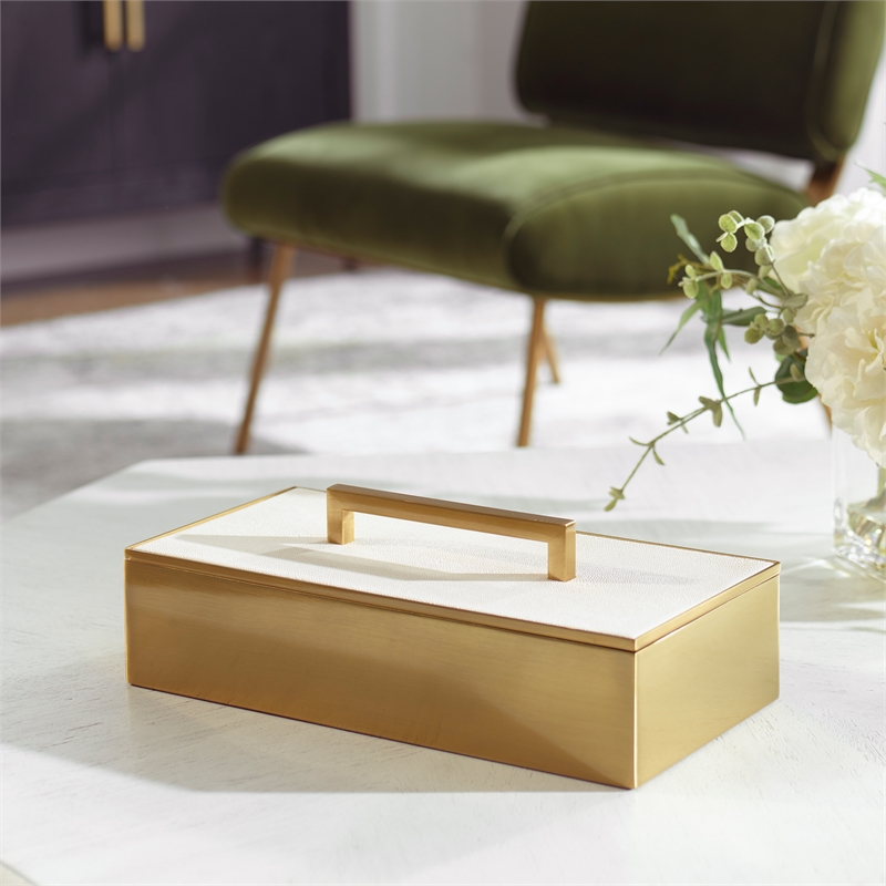 Uttermost Wessex Traditional Metal/Faux Shagreen Decorative Box in Brass/White