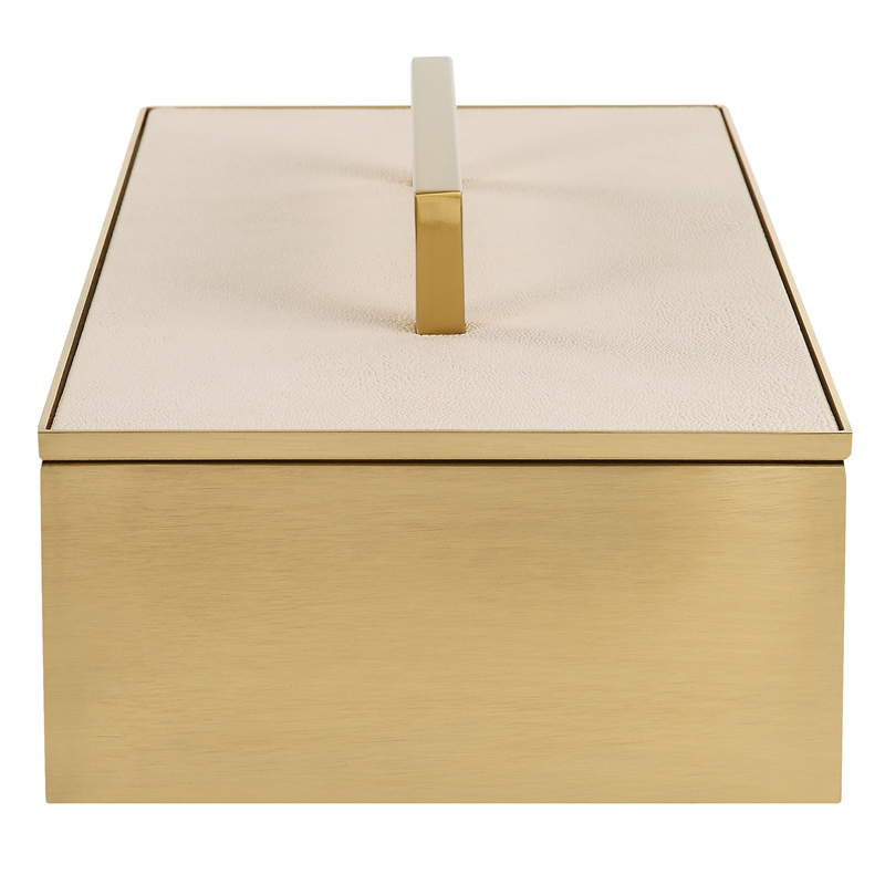 Uttermost Wessex Traditional Metal/Faux Shagreen Decorative Box in Brass/White