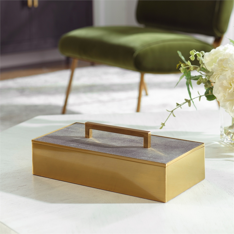 Uttermost Wessex Traditional Metal/Faux Shagreen Decorative Box in Brass/Black