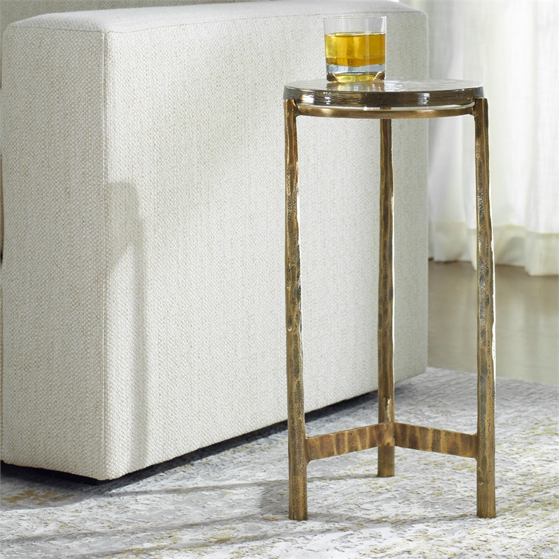 Uttermost Eternity Contemporary Aluminum/Glass Accent Table in Brass/Black