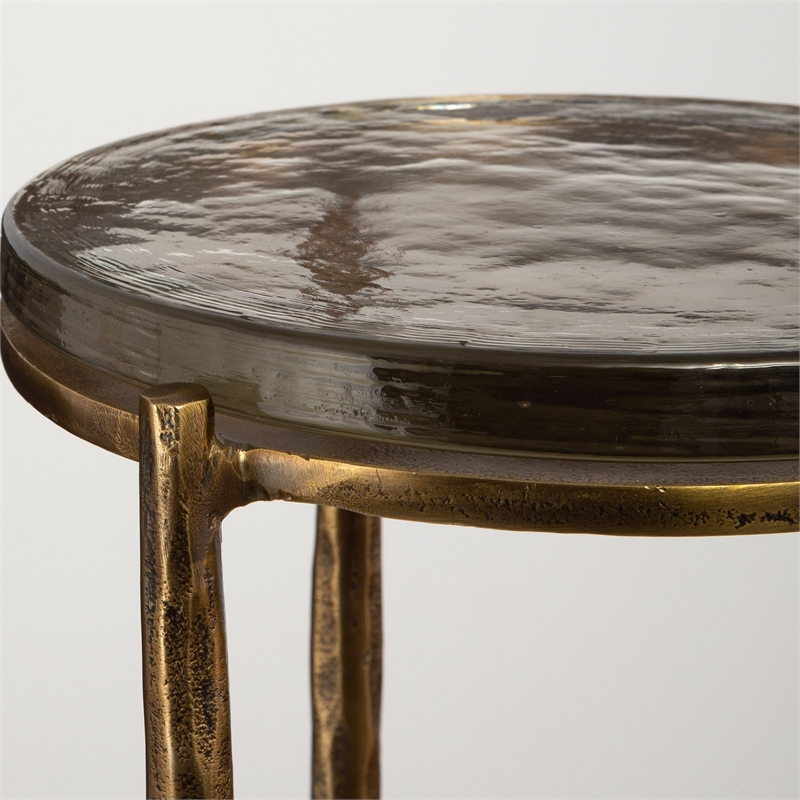 Uttermost Eternity Contemporary Aluminum/Glass Accent Table in Brass/Black