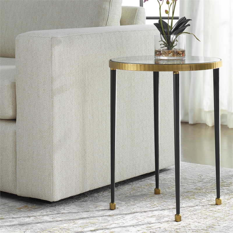 Uttermost Stiletto Contemporary Iron Metal/Glass Side Table in Gold/Black