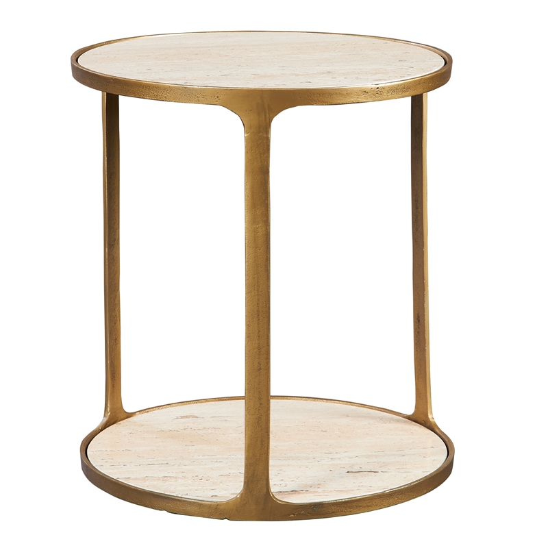 Uttermost Clench Contemporary Stone & Metal Side Table in Beige/Brass