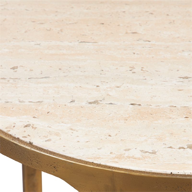 Uttermost Clench Contemporary Stone & Metal Side Table in Beige/Brass
