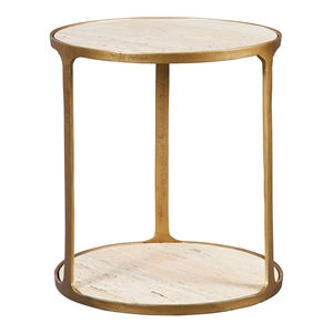 Uttermost Clench Contemporary Stone & Metal Side Table in Beige/Brass