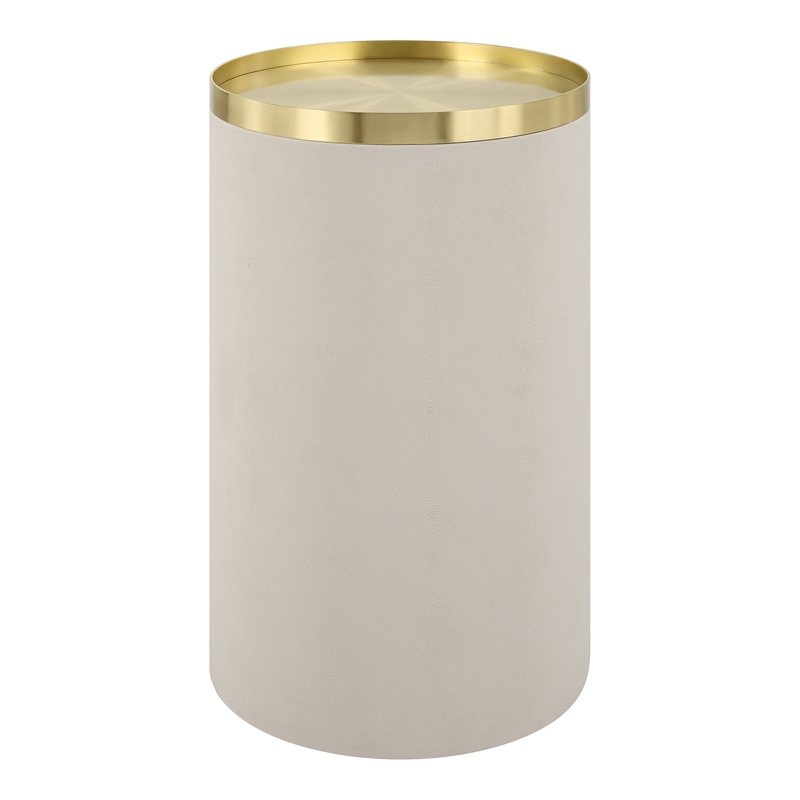 Uttermost Circuit Contemporary Faux Leather/Metal Accent Table in White/Brass