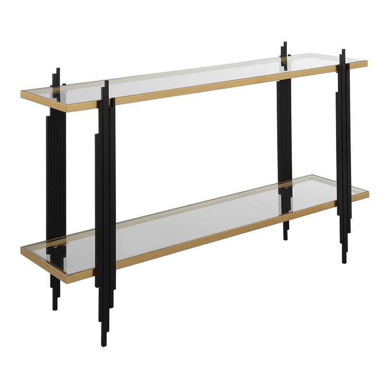 Uttermost Empire Contemporary Iron Metal/Glass Console Table in Gold/Clear