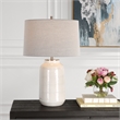 Uttermost Odawa Coastal Ceramic Table Lamp with Fabric Shade in Off White/Nickel