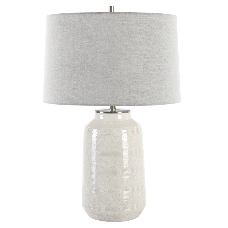 Uttermost Odawa Coastal Ceramic Table Lamp with Fabric Shade in Off White/Nickel