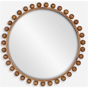 Uttermost Cyra Contemporary Glass & Mahogany Wood Beaded Round Mirror in Walnut
