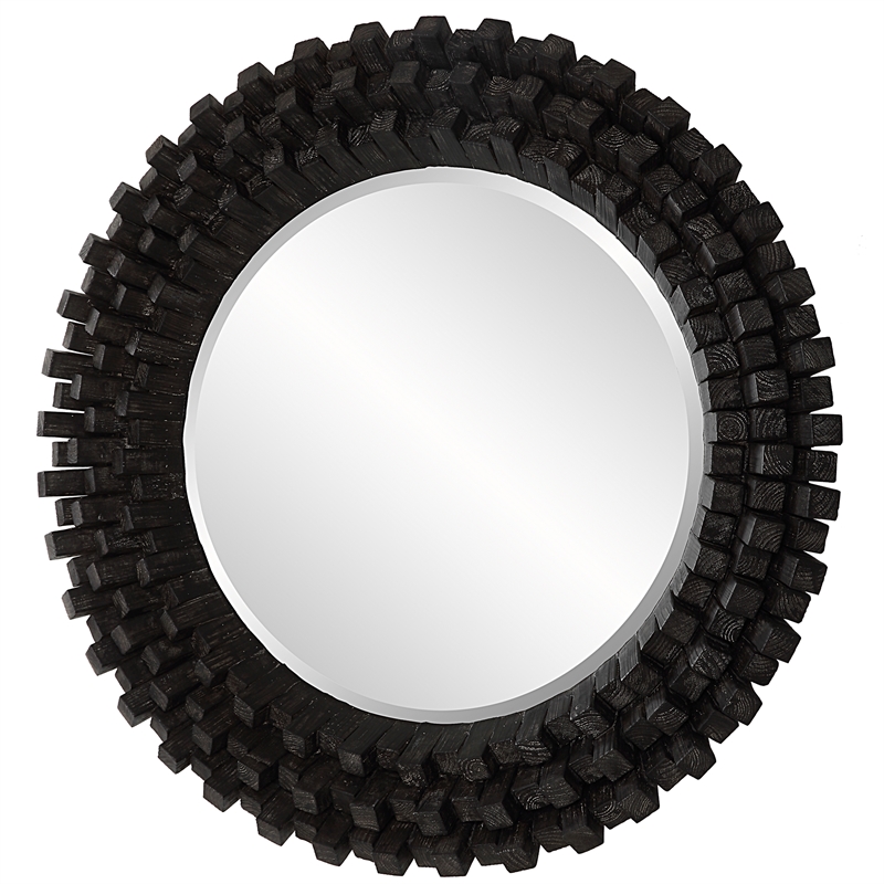 Uttermost Circle Of Piers Contemporary Wood Round Mirror in Ebony/Gray