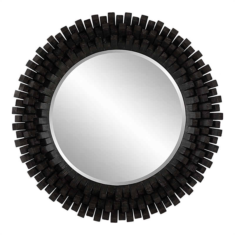 Uttermost Circle Of Piers Contemporary Wood Round Mirror in Ebony/Gray