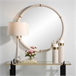 Uttermost Cyprus Coastal Glass & Faux Leather Round Mirror in White/Brass