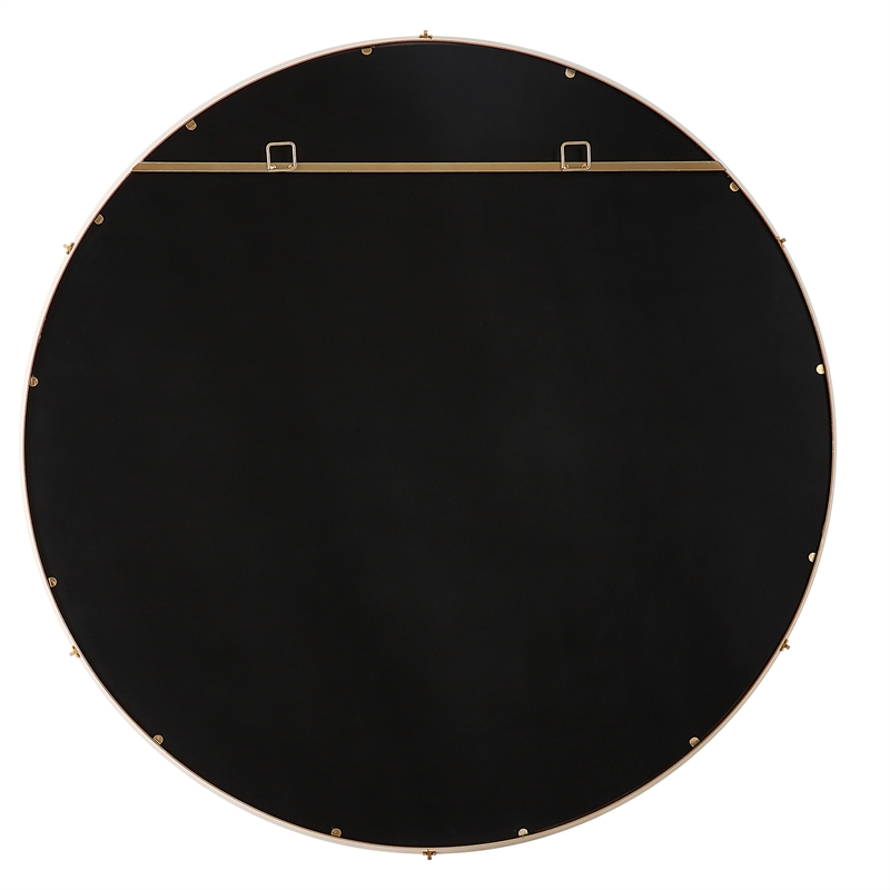 Uttermost Cyprus Coastal Glass & Faux Leather Round Mirror in White/Brass