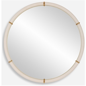 Uttermost Cyprus Coastal Glass & Faux Leather Round Mirror in White/Brass