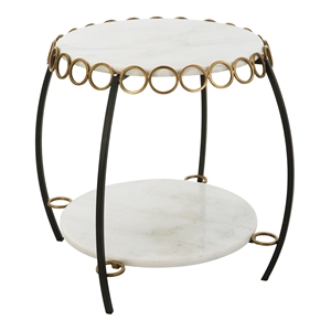 Uttermost Chainlink Contemporary Marble & Iron Side Table in White/Gold/Black