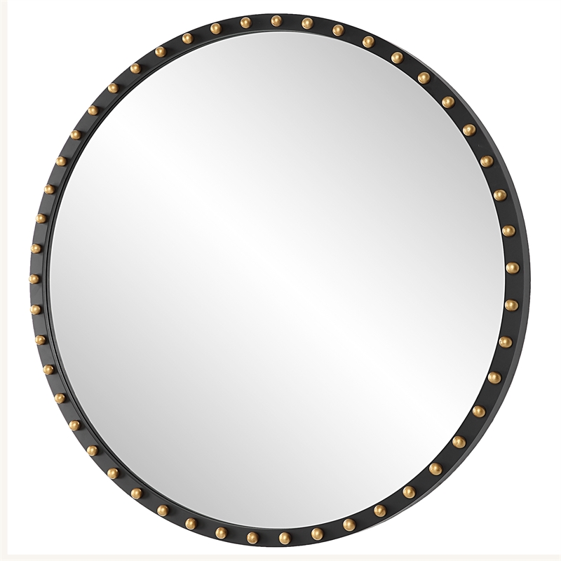 Uttermost Sele MDF and Beech Wood Round Dressing Mirror in Matte Black/Gold