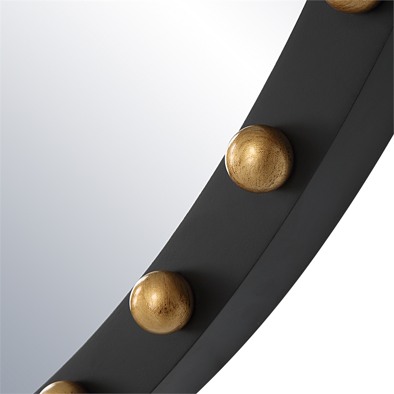 Uttermost Sele MDF and Beech Wood Round Dressing Mirror in Matte Black/Gold