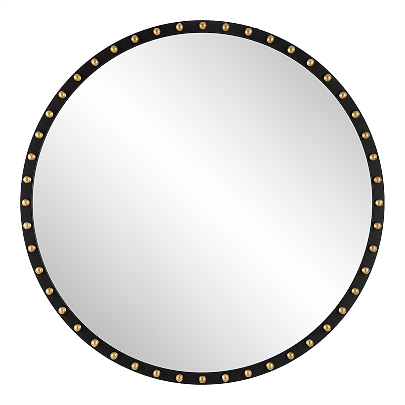 Uttermost Sele MDF and Beech Wood Round Dressing Mirror in Matte Black/Gold
