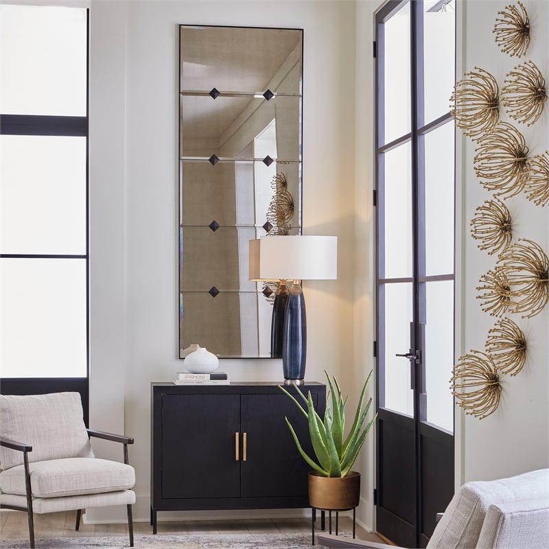 Uttermost Serchio Contemporary Iron Metal Oversized Mirror in Gray and Black