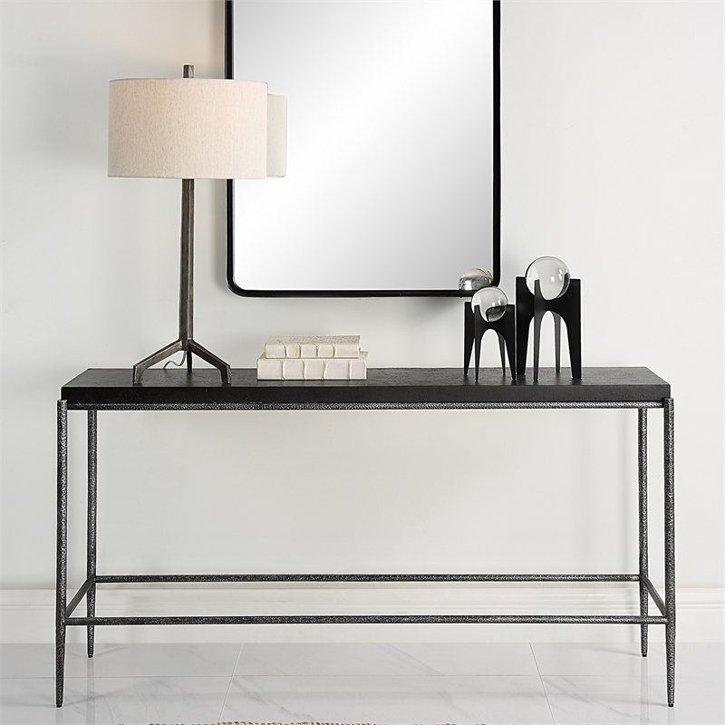 Uttermost Crescendo Contemporary Metal & Concrete Console Table in Silver/Black
