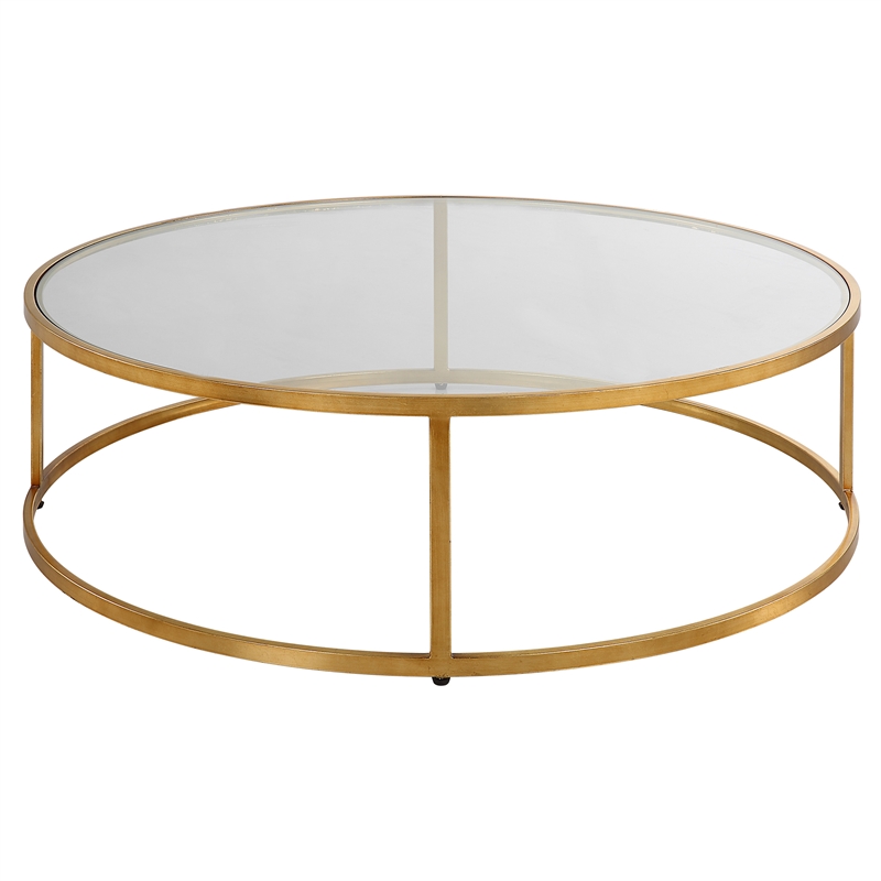 Uttermost Radius Contemporary Metal/Glass Coffee Table in Gold/Clear