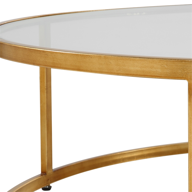 Uttermost Radius Contemporary Metal/Glass Coffee Table in Gold/Clear