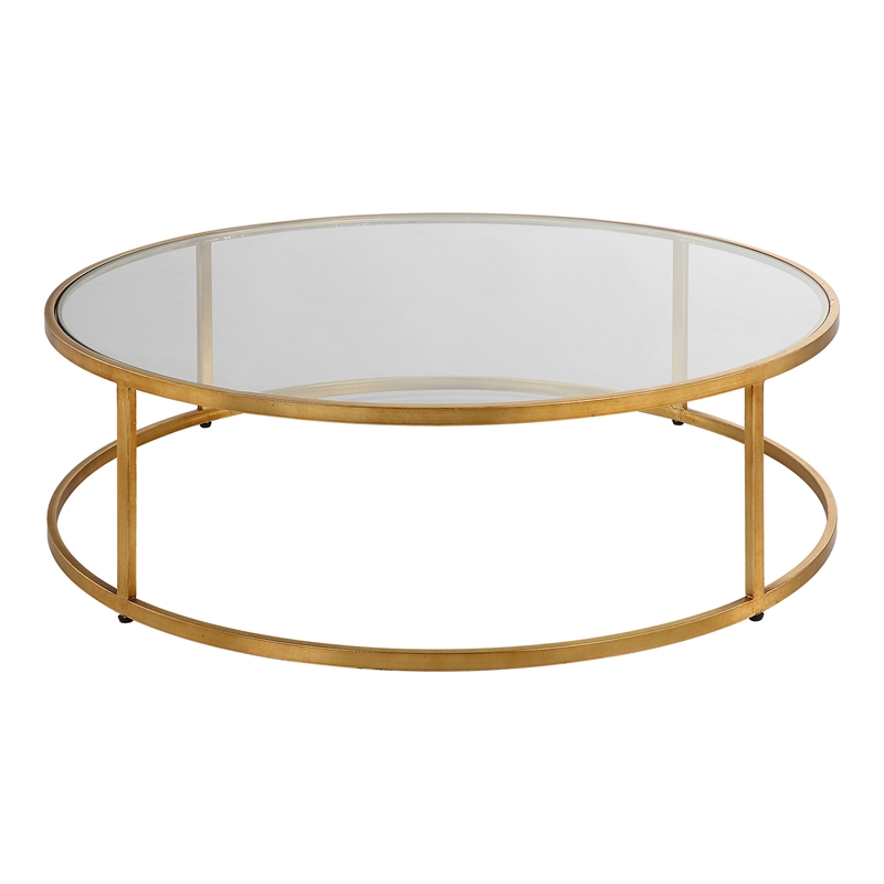 Uttermost Radius Contemporary Metal/Glass Coffee Table in Gold/Clear