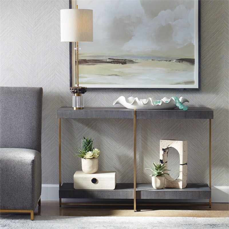 Uttermost Taja Contemporary Wood/Stainless Steel Console Table in Walnut/Gold