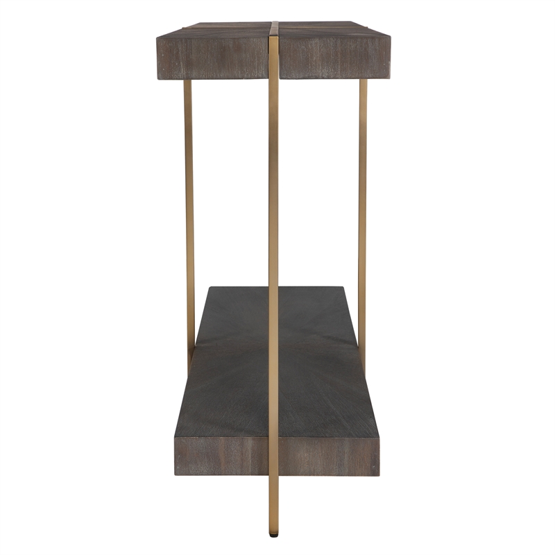 Uttermost Taja Contemporary Wood/Stainless Steel Console Table in Walnut/Gold