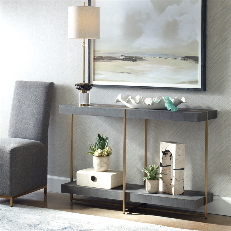 Uttermost Taja Contemporary Wood/Stainless Steel Console Table in Walnut/Gold
