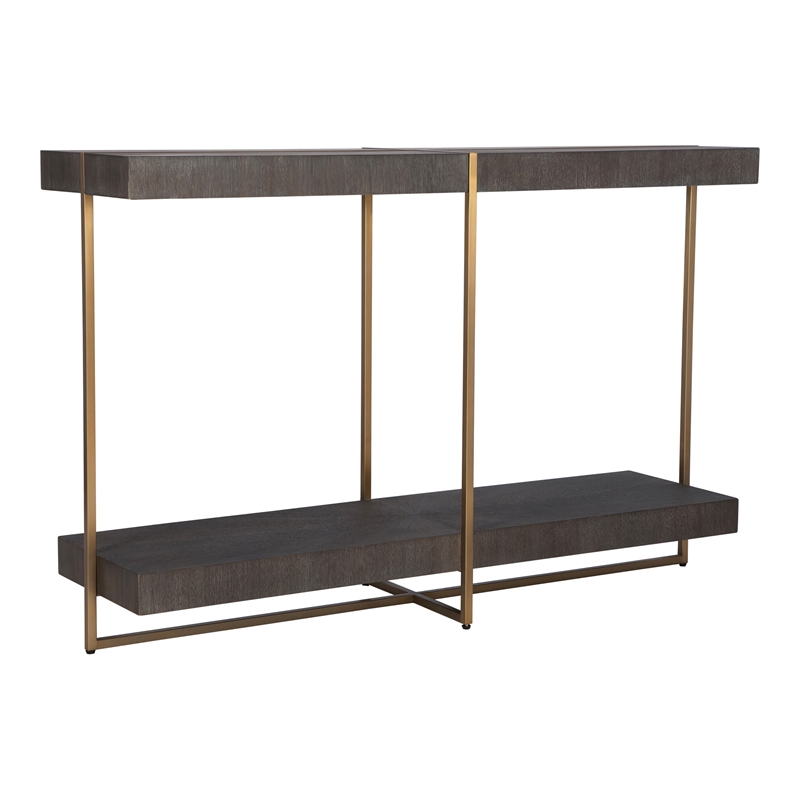 Uttermost Taja Contemporary Wood/Stainless Steel Console Table in Walnut/Gold