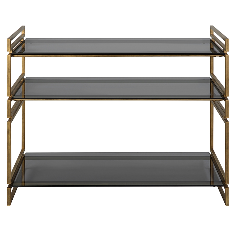 Uttermost Stacked Up Contemporary Glass/Metal Console Table in Smocked Gray/Gold
