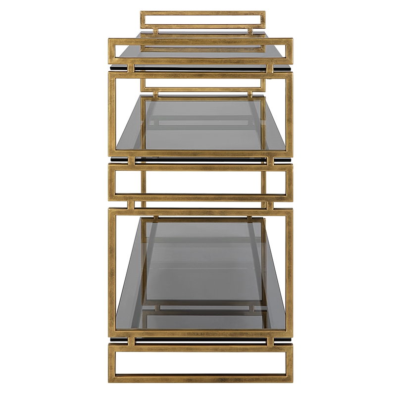 Uttermost Stacked Up Contemporary Glass/Metal Console Table in Smocked Gray/Gold