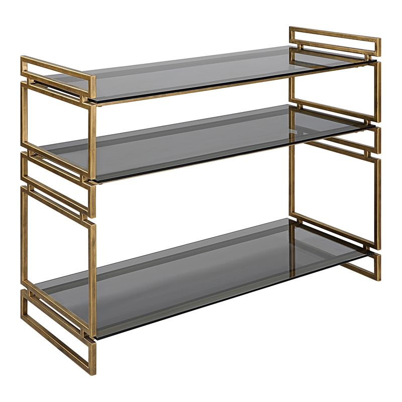 Uttermost Stacked Up Contemporary Glass/Metal Console Table in Smocked Gray/Gold