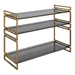 Uttermost Stacked Up Contemporary Glass/Metal Console Table in Smocked Gray/Gold