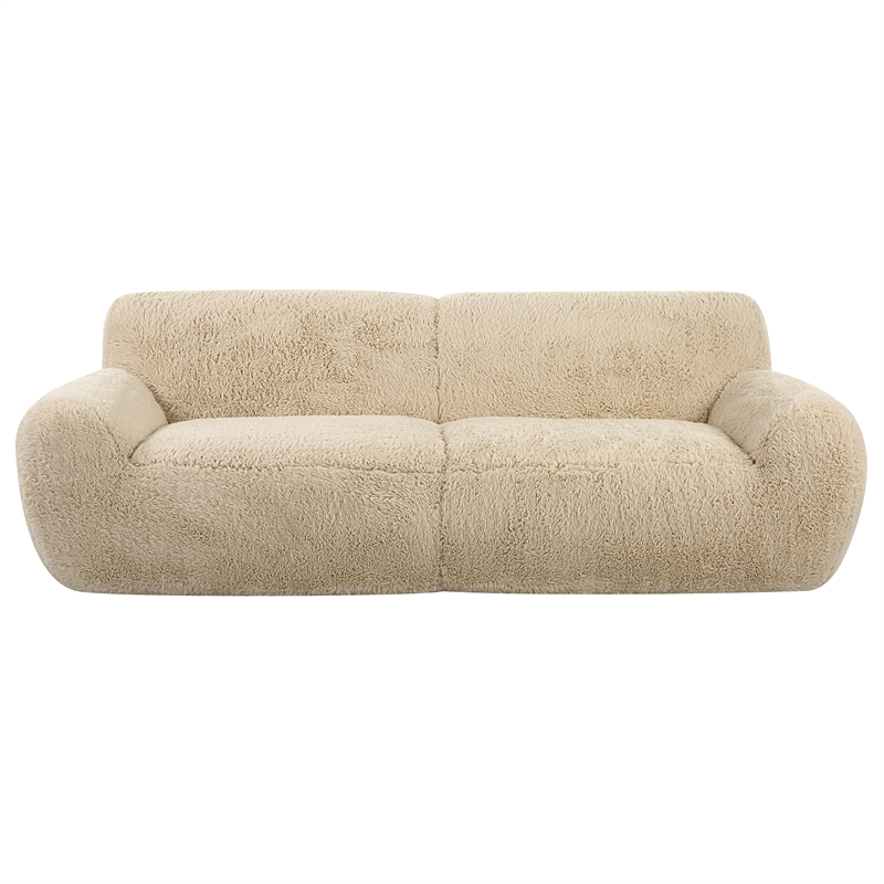 Uttermost Abide Contemporary Faux Sheepskin Fabric Upholstered Sofa in Caramel