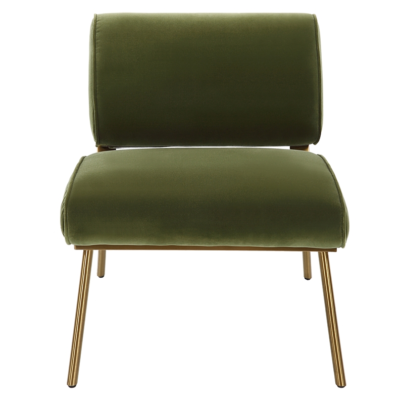 Uttermost Knoll Mid-Century Velvet & Steel Accent Chair in Olive Green/Brass