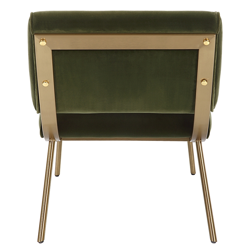 Uttermost Knoll Mid-Century Velvet & Steel Accent Chair in Olive Green/Brass