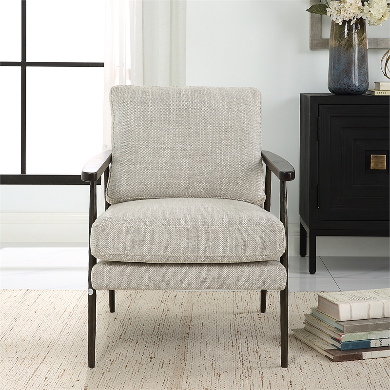 Uttermost Sebastian Contemporary Fabric & Wood Accent Chair in Ivory/Walnut