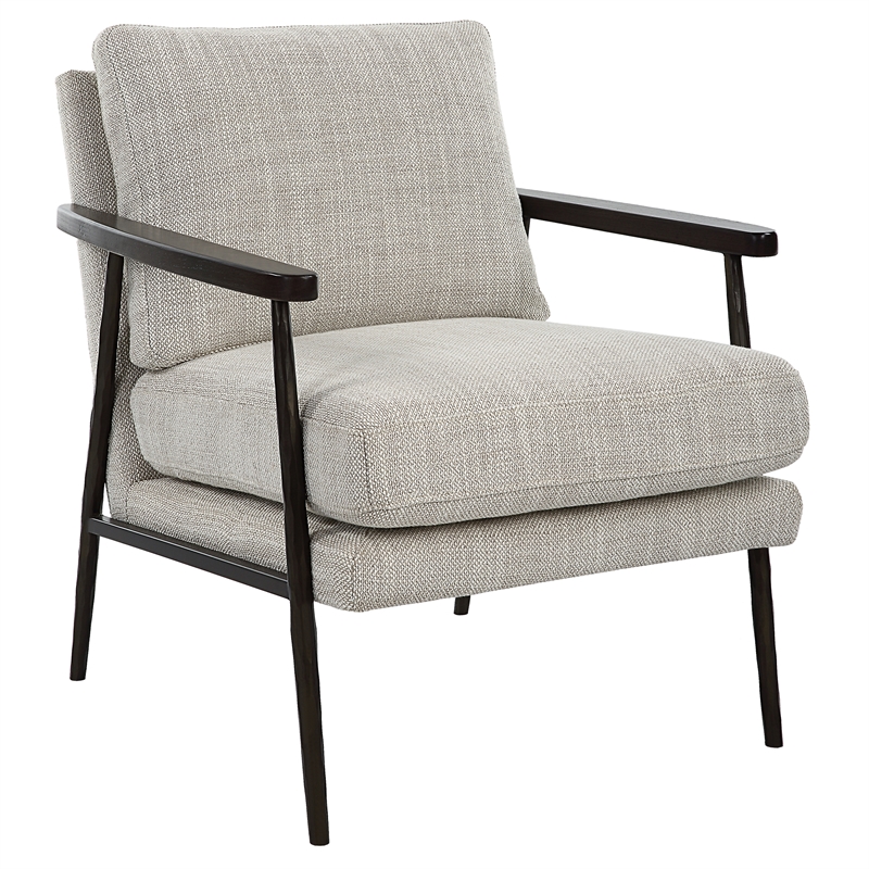 Uttermost Sebastian Contemporary Fabric & Wood Accent Chair in Ivory/Walnut