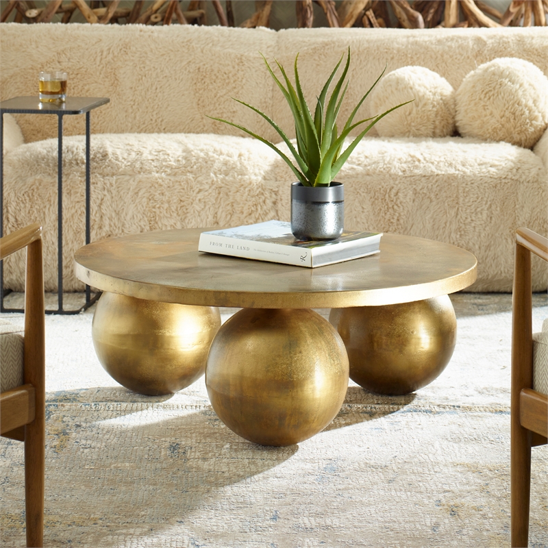 Uttermost Triplet Contemporary Aluminum Coffee Table in Antique Brass