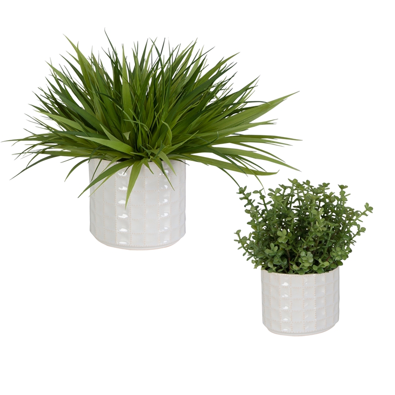Uttermost Edgewood Coastal Ceramic/Plastic Flower Pot in White/Green (Set of 2)