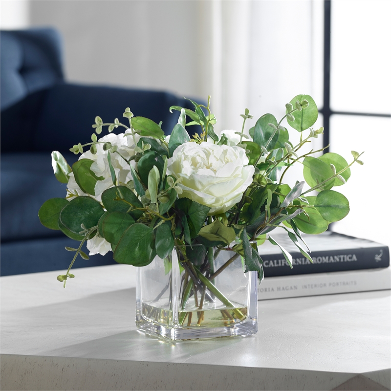 Uttermost Rosewood Farmhouse Glass/Plastic Garden Bouquet in Clear/Green