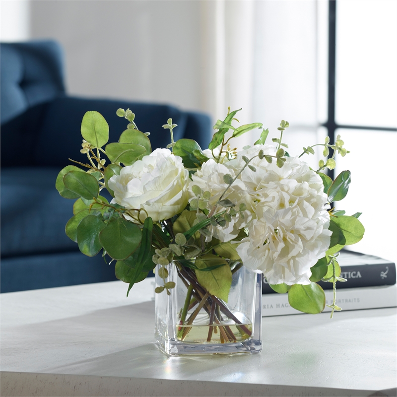 Uttermost Rosewood Farmhouse Glass/Plastic Garden Bouquet in Clear/Green