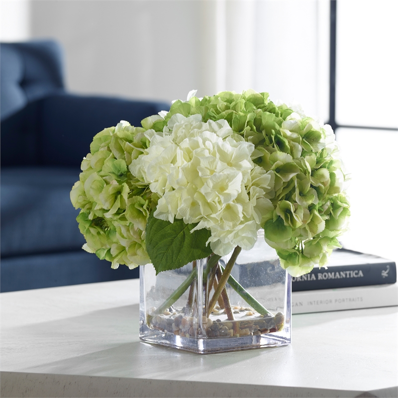 Uttermost Savannah Farmhouse Glass/Polyester Bouquet in Clear/Green/White