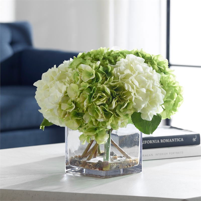 Uttermost Savannah Farmhouse Glass/Polyester Bouquet in Clear/Green/White