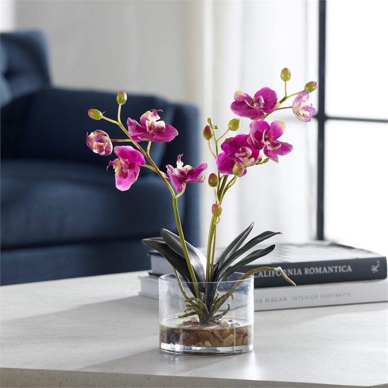 Uttermost Glory Orchid Contemporary Glass/Plastic Plant in Clear/Pink